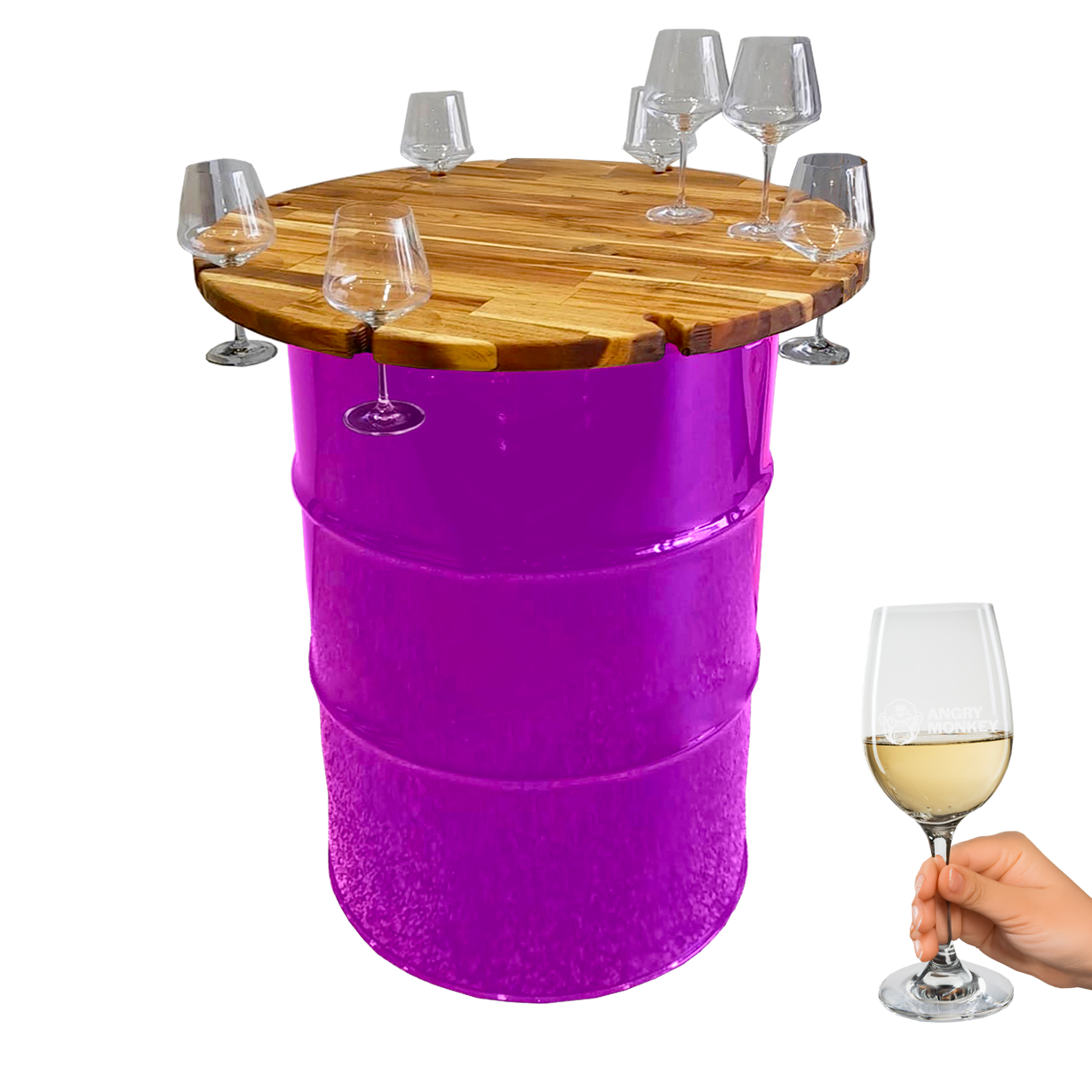 Custom Steel Barrel Table + FREE Angry Monkey Glassware