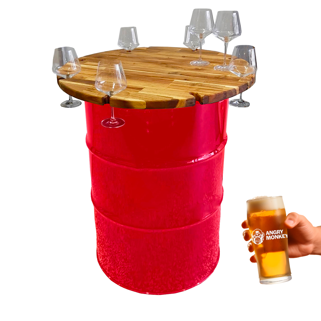 Custom Steel Barrel Table + FREE Angry Monkey Glassware