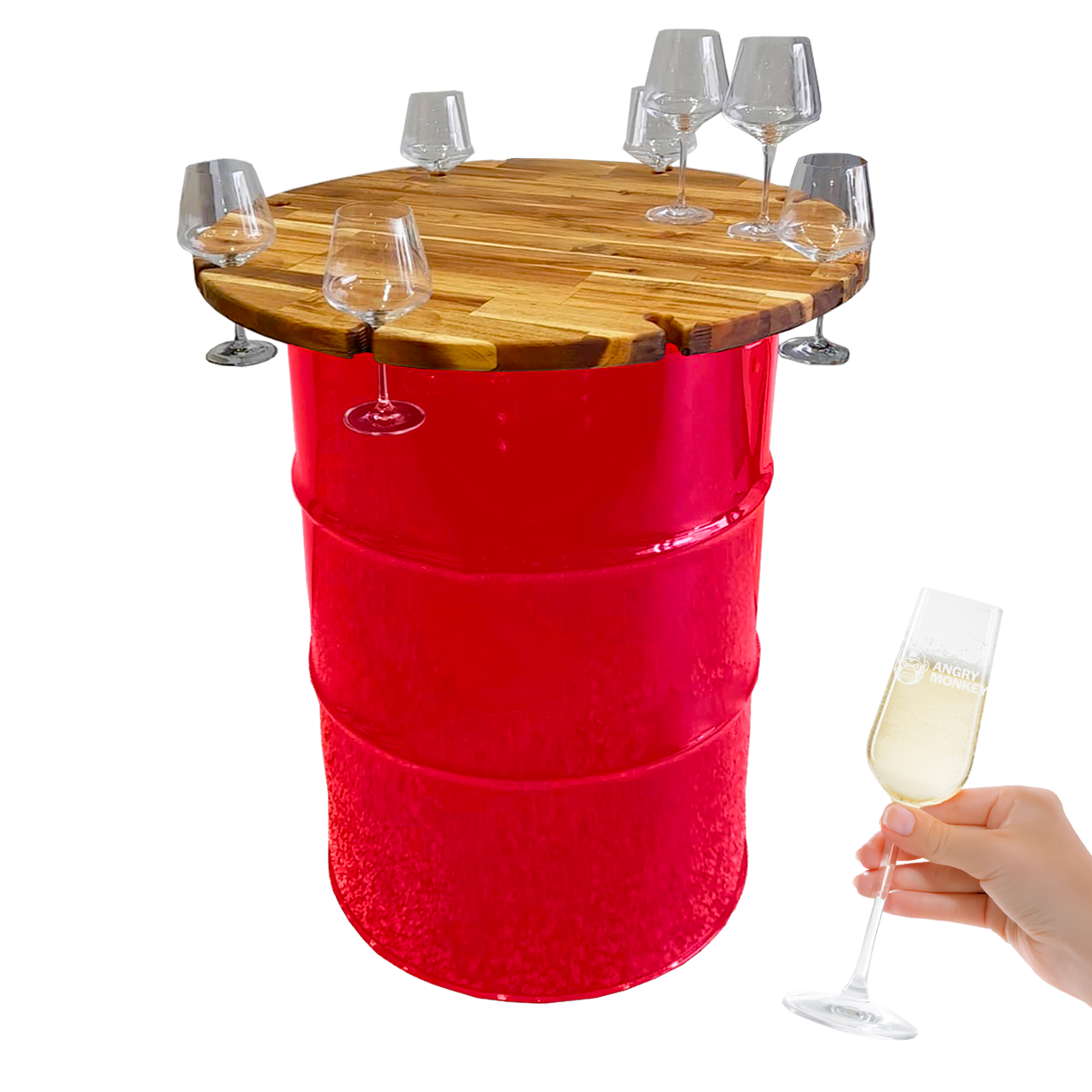 Custom Steel Barrel Table + FREE Angry Monkey Glassware