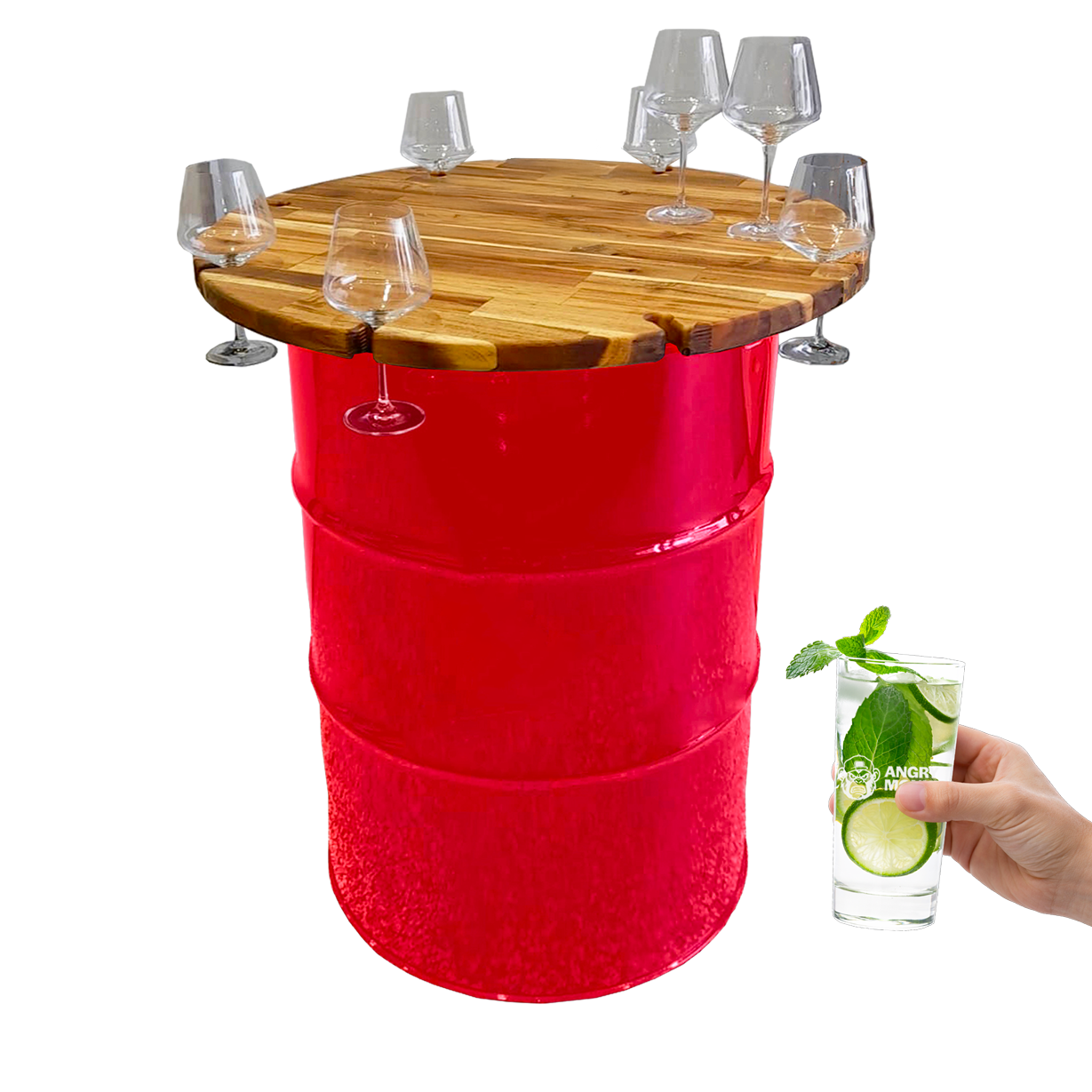 Custom Steel Barrel Table + FREE Angry Monkey Glassware