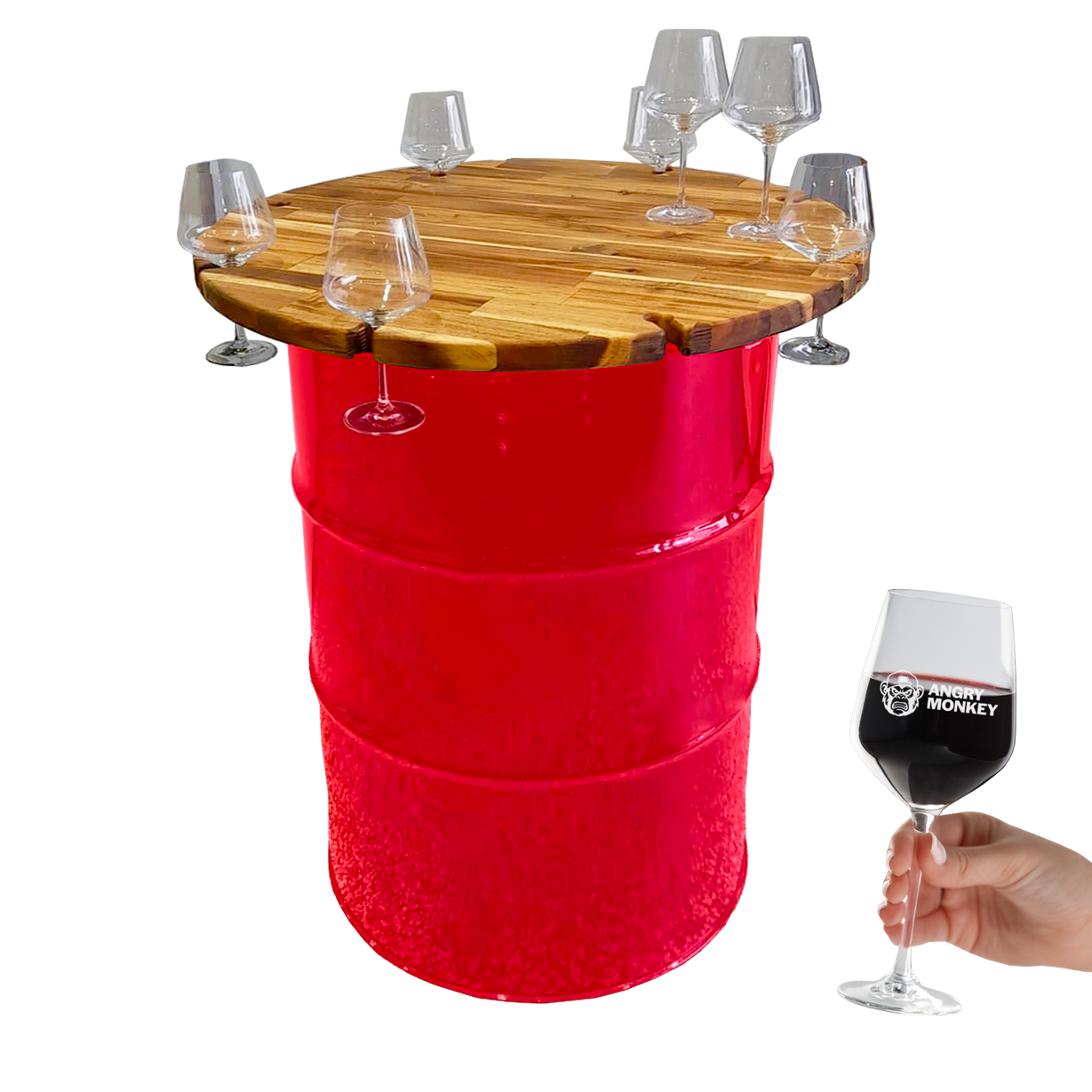 Custom Steel Barrel Table + FREE Angry Monkey Glassware
