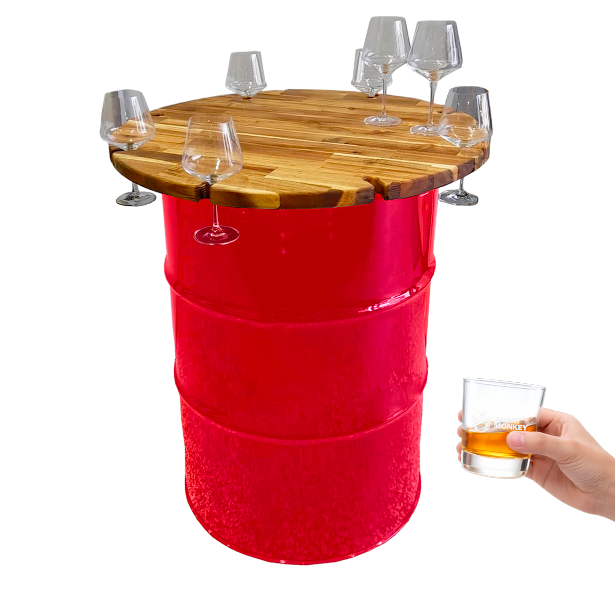 Custom Steel Barrel Table + FREE Angry Monkey Glassware