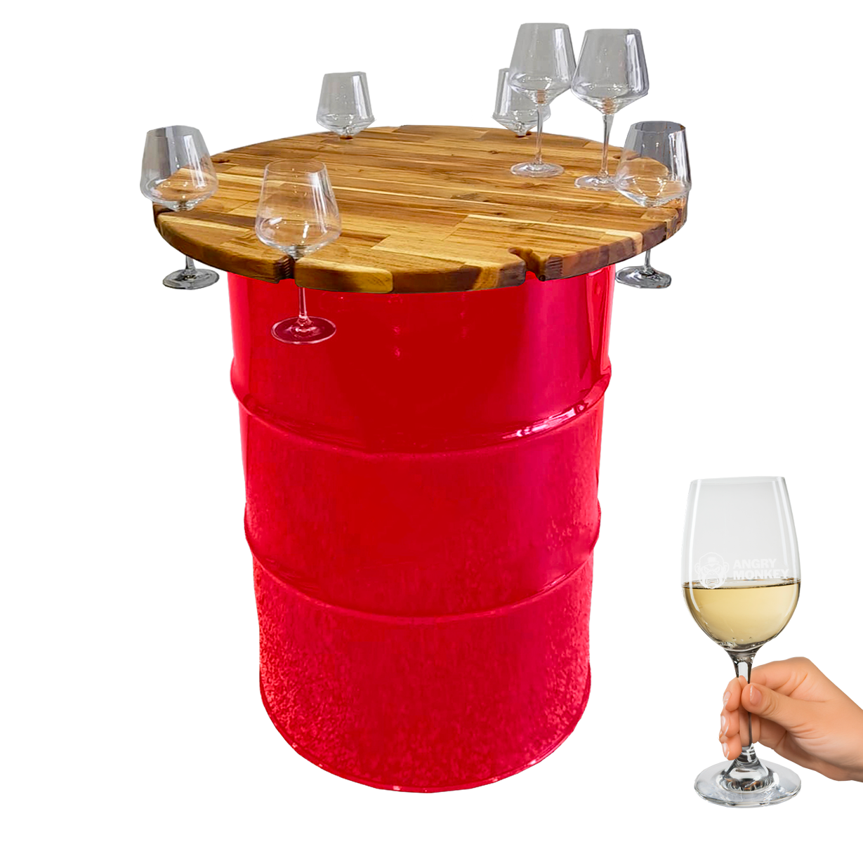 Custom Steel Barrel Table + FREE Angry Monkey Glassware