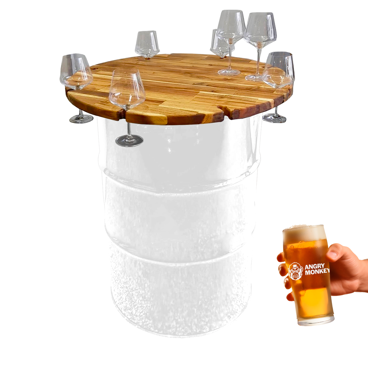 Custom Steel Barrel Table + FREE Angry Monkey Glassware