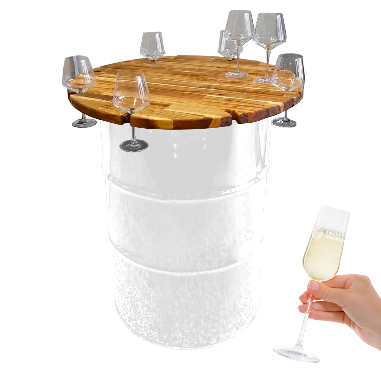 Custom Steel Barrel Table + FREE Angry Monkey Glassware