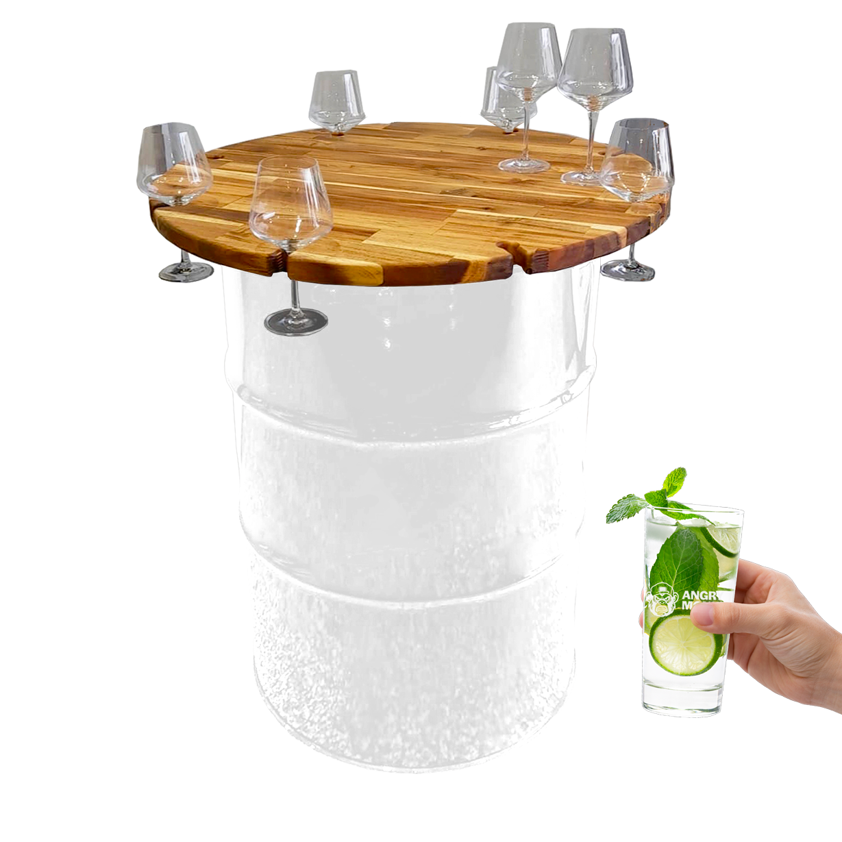 Custom Steel Barrel Table + FREE Angry Monkey Glassware