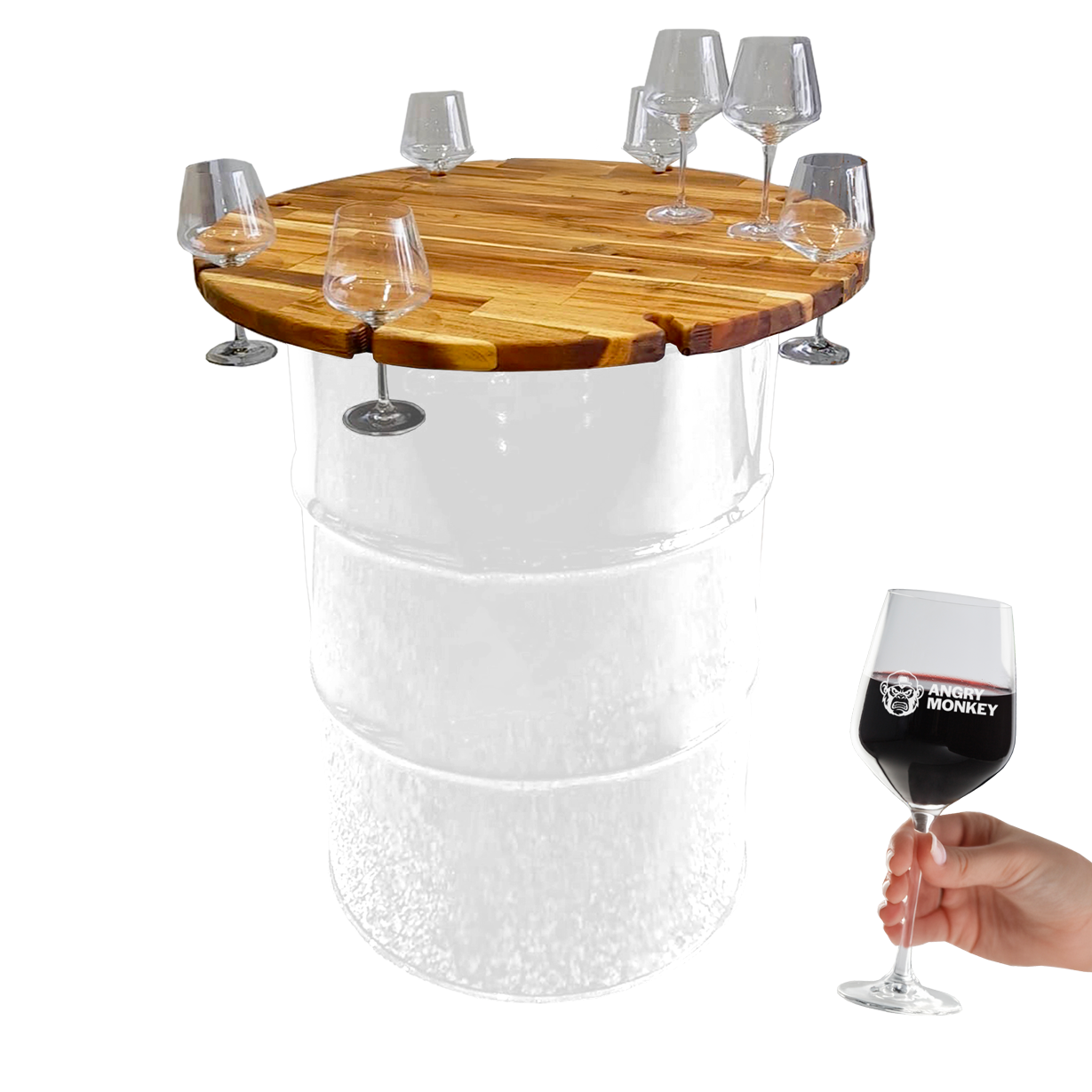 Custom Steel Barrel Table + FREE Angry Monkey Glassware