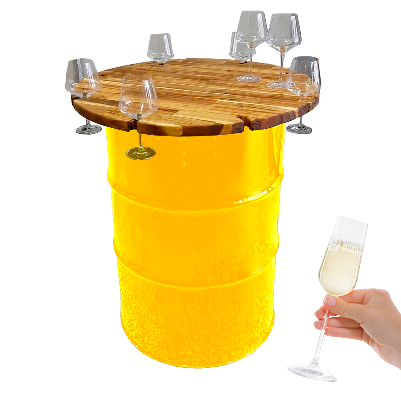 Custom Steel Barrel Table + FREE Angry Monkey Glassware