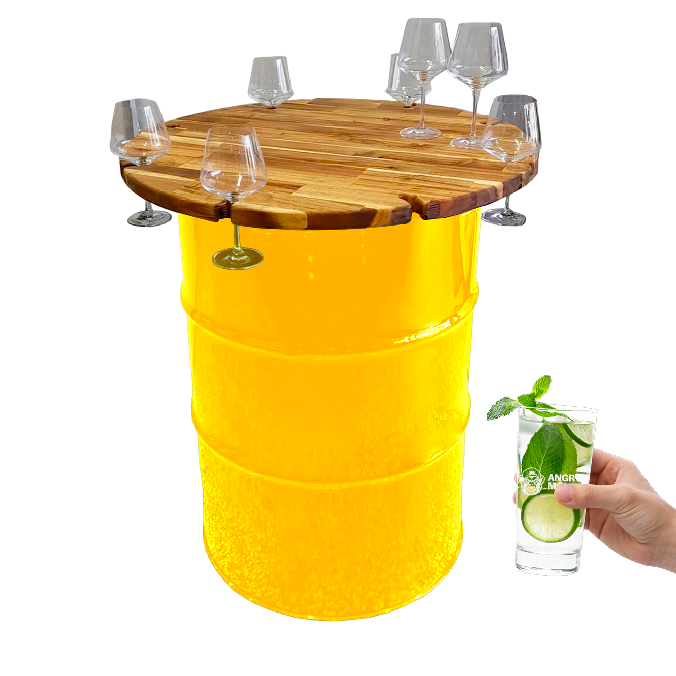 Custom Steel Barrel Table + FREE Angry Monkey Glassware