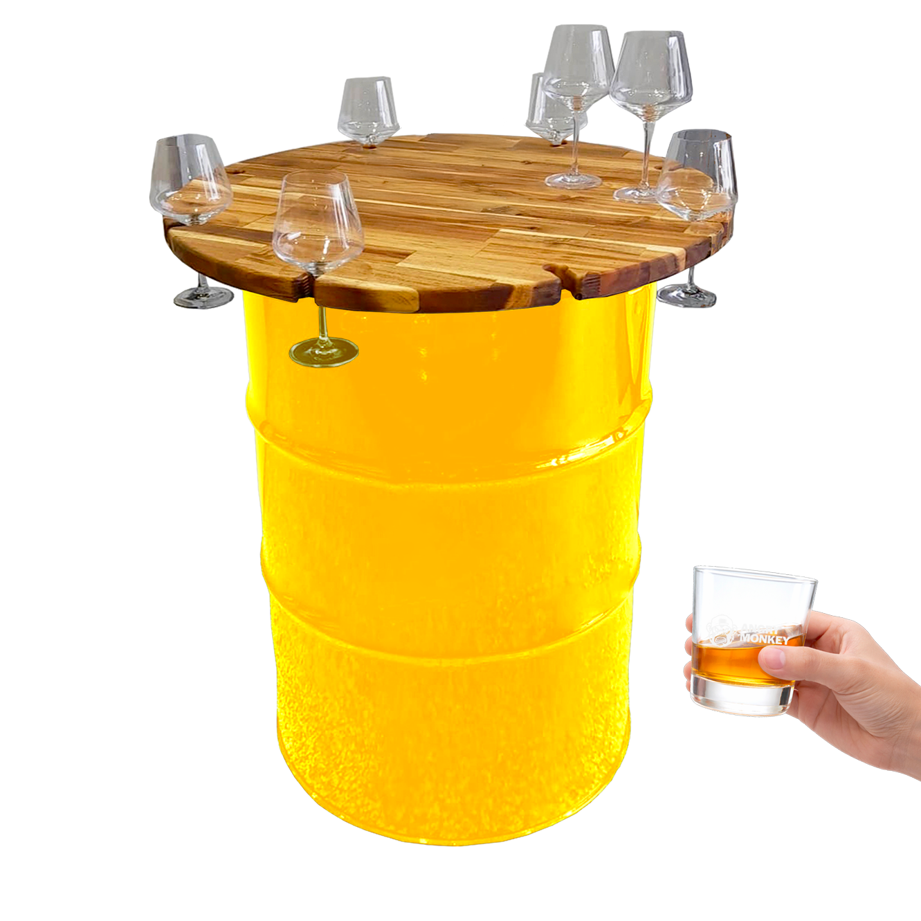 Custom Steel Barrel Table + FREE Angry Monkey Glassware