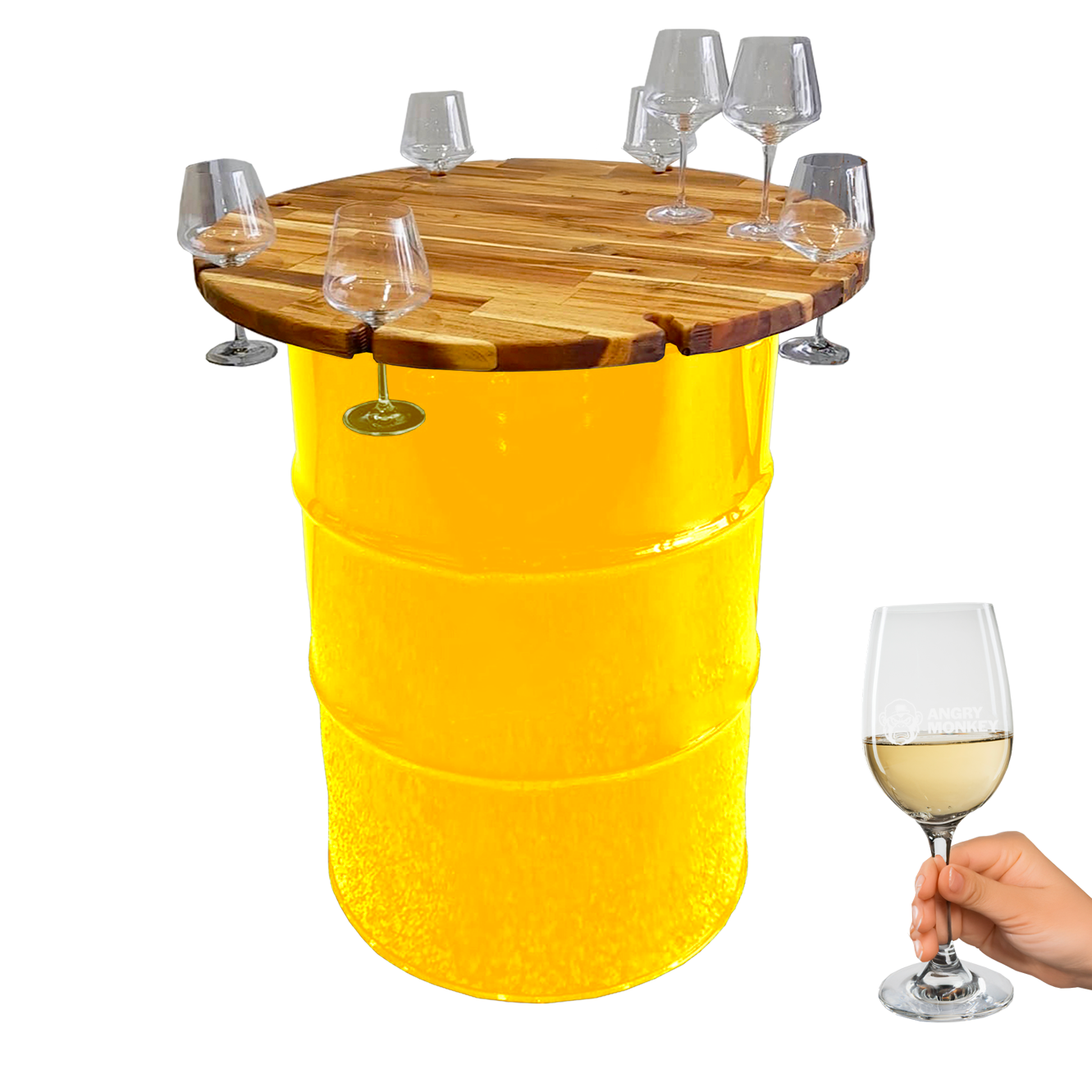 Custom Steel Barrel Table + FREE Angry Monkey Glassware